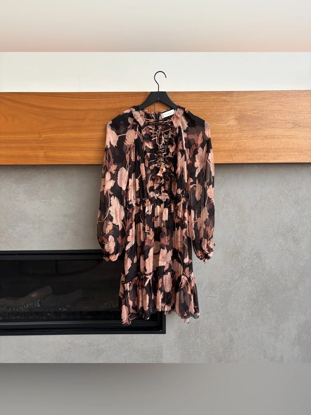 ZIMMERMANN Concert Lace-Up Floral-Print Silk-Crepon Mini Dress, Size 2/ US 6-8